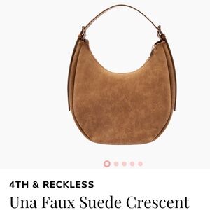 Tan Crescent Shoulder Bag with Faux Suede